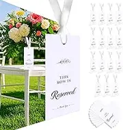 15 Pack Reserved Signs for Wedding Chairs Ribbon,This Row is Reserved Hanging Reserved Seating Signs for Church pews for Wedding Ceremony Party Event (White B)