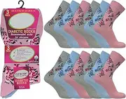 OnlyBee 6 Pairs of Ladies Diabetic Non Binding Soft Loose Top Socks, Pastel Floral, 4.5-8 US