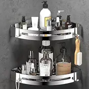 Shower Caddy Corner, shower shelf no drilling with Stickers Wall Mounted Adhesive Shower Caddy 4 Movable Hooks, SUS304 Stainless Steel bathroom shelf Shower Organizers, 2 Pack