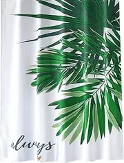 Home Bathroom Fashionable Durable Green Leaf Art Shower Curtain with Hooks Punch-Free Thickened Polyester Waterproof Moisture-Proof Partition Curtains, W180CMxH180CM