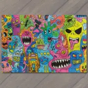 5x7" Monsters Colorful Trippy Psychedelic Surrealism Doodle Art Graffiti Fun