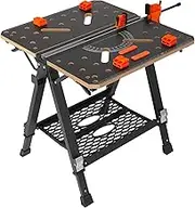 VEVOR Folding Work Table, 2-in-1 as Sawhorse & Workbench, 454 kg Capacity, 7 Adjustable Heights, Steel Legs, Portable Foldable Tool Stand with Wood Clamp, 4 Bench Dogs, 2 Hooks, Easy Garage Storage