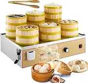 6-Hole Electric Food Steamer, Commercial Steamed Bun Oven Machine, 30-110℃ Temper, Anti-Dry Burning,Water Shortage Alarm,Stainless Steel Home Vegetable Steaming for Bun Dumplings Rice