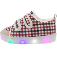 在飛比找Coupang 酷澎優惠-Babysol 兒童舒適格紋 LED 毛皮運動鞋