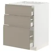 METOD / MAXIMERA base cab f hob/3 fronts/3 drawers, white/Upplöv matt dark beige, 60x60x80 cm