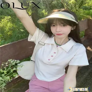 ✨OLUX 女裝 免運✨ 修身翻領polo衫女夏季日系學院風軟妹可愛新款百搭短款短袖