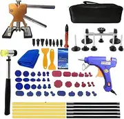 KAPEICamper Paintless Dent Repair Kit 77pcs, Auto Body Repair Tool Kit with Adjustable Golden Lifter, Double Pole Bridge Car Dent Puller, Extra Glue Tabs, Suction Cup, Reusable Dent Removal Kit