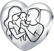 [OATIPHO] Heart Sterling Silver Beads Family Bracelet Pendant Necklace Making Pendant Jewelry Heart Pendant Charm Necklace Family Bracelet Charm Bracelet Charm Pendant S925 Sterling Silver