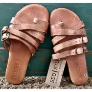 NIB New $140 Bed Stu Hilda Handmade Brown Leather Slides Sandals Size 6.5