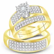 14kt Yellow Gold His Hers Round Diamond Halo Matching Bridal Wedding Ring Set