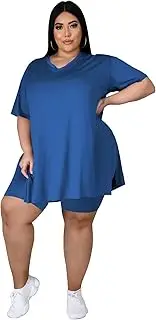 [Tycorwd] Women's Plus Size Two Piece Outfits Loungewear Sets Summer Oversized Tshirts Shorts Sweatsuits Sets