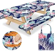 8Ft Picnic Table Cover with Bench Covers Fitted 96×30 Inch Polyester Waterproof Dinning Tablecover Summer Outdoor Pinic Necessities Stuff Items Camper Camping Organizer Gifts Pink Flamingos