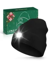 Unisex Beanie with Light, USB Rechargeable LED Headlamp Hat, Christmas Black