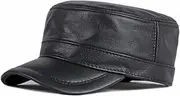 [LUTICELI] Men's Lambskin Leather Military Caps Cadet Army Caps Flat Top Cap