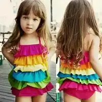 在飛比找Yahoo奇摩拍賣-7-11運費0元優惠優惠-嬰幼兒用品 兒童女童彩虹蛋糕裙連身泳衣 泳裝 海灘 沙灘 戲