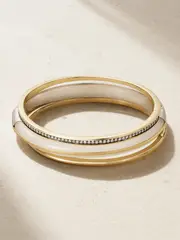[By Pariah] By Pariah - Classic Stack Set Of Three 14-karat Recycled Gold, Sterling Silver, Jasper And Diamond Bracelets - White - M M White
