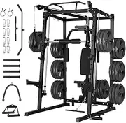 GarveeLife Smith Machine, 2000LBS Squat Rack for Home Gym, Multi-Function Power Cage Cable Crossover System Strength Training Equipment, LAT Pulldown Machines, 8 Weight Storage Pin, No Weight Plates