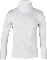 Men Basic Turtleneck T-Shirt Fall Winter Blend Heavy Long Sleeve Pullover Top Stretchy Slim Fit Athletic Warm Sweater