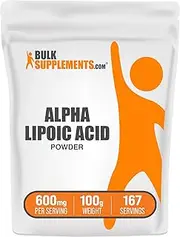 BulkSupplements.com Alpha Lipoic Acid Powder - ALA Supplement, Alpha Lipoic Acid 600mg - ALA Powder, Gluten Free - 600mg of Alpha-Lipoic Acid per Serving, 100g (3.5 oz) (Pack of 1)