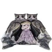 Scary Art Graveyard Bats Night Embrace for Lonely Woman Coverlet