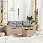 4 Piece Garden Sofa Set with Cushions Beige Poly Rattan Patio Bar Sets
