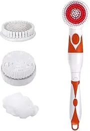 Staright 4 in 1 Waterproof Electric Bath Brush Multi-Functional Body Cleansing Brush Back Massage Scrubber with 4 Brush Heads Shower Brush with Long Handle