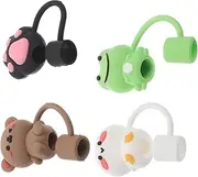 TOYANDONA 4pcs Cute Animal Silicone Decorative Straw Caps Bunny Bear Frog Chicken Straw Covers for Tumblers Spill Resistant Portable Lids for Healthy Drinking Habits