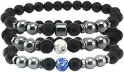 VALICLUD Djustable Stone Bracelet 3pcs Black Agate Turquoise Beads for Women's Men's Accessories