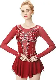 [Zagitova] Long Sleeved Ice Skating Dresses Girls' Round Neck Rhinestones Competition Performance Costume
