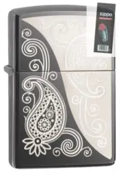 Zippo 29511 Paisley Design Black Ice Finish Full Size Lighter + FLINT PACK