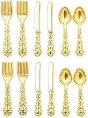 Odoria 1/12 Scale Dolls House Miniature Cutlery 12Pcs Dollhouse Kitchen Accessories, Gold
