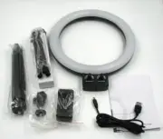10 in LED Ring Light On, phone holder on 2 tabletop tripod