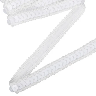 11 Yard Sequins Trim Ribbon 0.5 Inch Sequin Gimp Braid Trim, Pure White