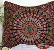Queen Floral Cotton Brown Bedsheet Table Décor Tapestry Beach Mat Wall Hanging