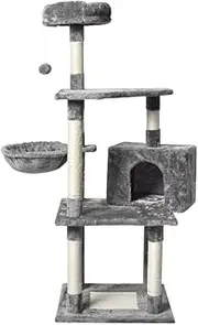 PaWz Cat Trees Scratching Post for Large Cat Scratcher Hammock Tower House Grey 130cm, Scratching, Perching, Climbing, Sleeping, Cat Scratcher Toys for Indoor Cats, Pet Bed Trees & Towers