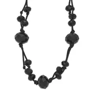 Fashion 1928 Jewelry Jet Black Faceted Acrylic Beads Adjustabel 16 Inch Knotted Satin Cord Necklace With 3 Extension