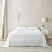 Natural Home 100% Soft European French Flax Linen Sheet Set - Super King Bed Soft & Breathable White - 1 Flat Sheet, 1 Fitted Sheet, 2 Pillowcases