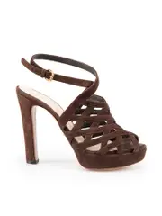 Brown Suede Cross Strap Platform Sandals