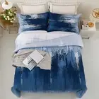 Retro Blue Quilted Doona Quilt Set all Size Comforter Cover Pillowcases Bedding