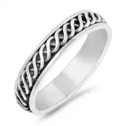 Spinner Ring Genuine Solid Sterling Silver 925 Oxidized Face Height 5 mm Size 13