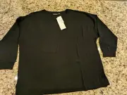 Nina Leonard Women's Plus Size Drop Shoulder Crewneck Top Black size 3X