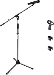 Pyle Foldable Tripod Microphone Stand - Universal Mic Mount and Height Adjustable from 37.5'' to 65.0'' Inch High w/Extending Telescoping Boom Arm Up to 28.0'' - Knob Tension Lock Mechanism PMKS3