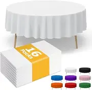 Niuara White Plastic Table Cloth Round Table 16 Pack, 84'' Tablecloth for Round Tables, Table Cloth for Disposable Use, Table Cover for Holiday Party, Gathering