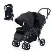 Folding Double Baby Stroller with Tandem Seating and Canopy for Toddlers Black