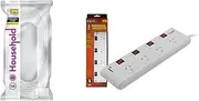 HPM Household Duty Extension Lead White 3m & SPB44 DOSS 4 Way Surge Protect Powerboard Individually Switched Circuit Overload Protection, Individual On/Off Switches