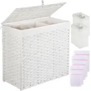Greenstell Laundry Hamper with Lid, 125L Large Clothes Hamper with 3-Section ...
