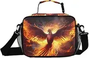 Phoenix Fire Black Wing Insulated Lunch Box for Women Men - Ideal for Work, Picnics - Includes Adjustable Shoulder Strap