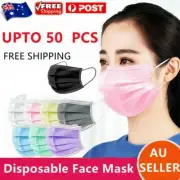 50PCS Adult Face Masks 3 layer Meltblown Filter Earloop 8Colors Face Masks AU