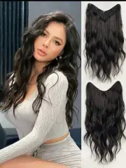 Hair Extensions 24 Inch Invisible Wire Long Wavy Dark Brown Hair Extensions for