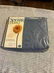 Vintage Springmaid No-Iron Percale X-Long Twin Fitted Sheet BLUE NOS 180 TC USA